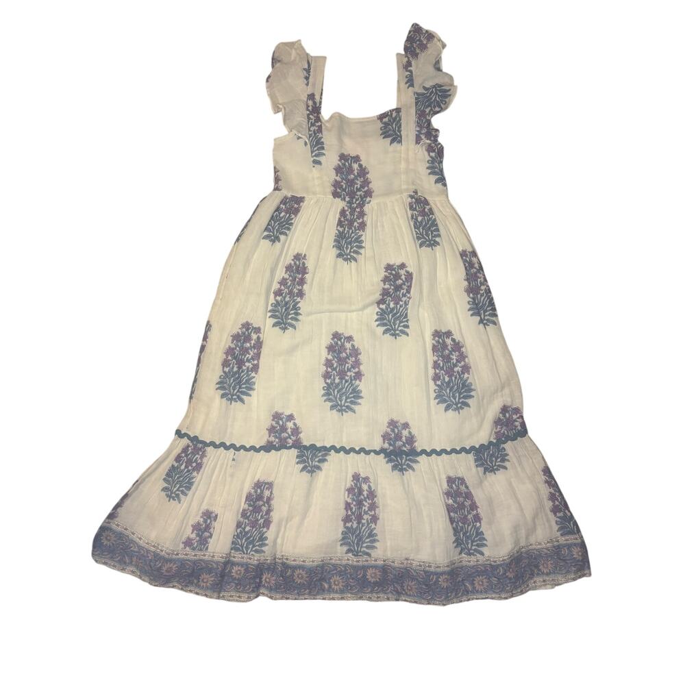 Victoria Dunn Floral Midi Ruffle Sleeved Square Neck Dress Womens Size Medium